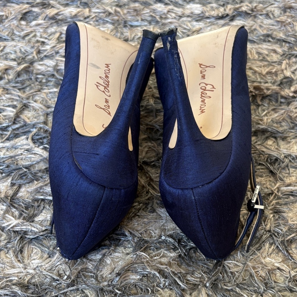 Sam Edelman Navy Beaded Pointed Toe Ankle Strap Heels Size 6 Limited Edition - Picture 9 of 16
